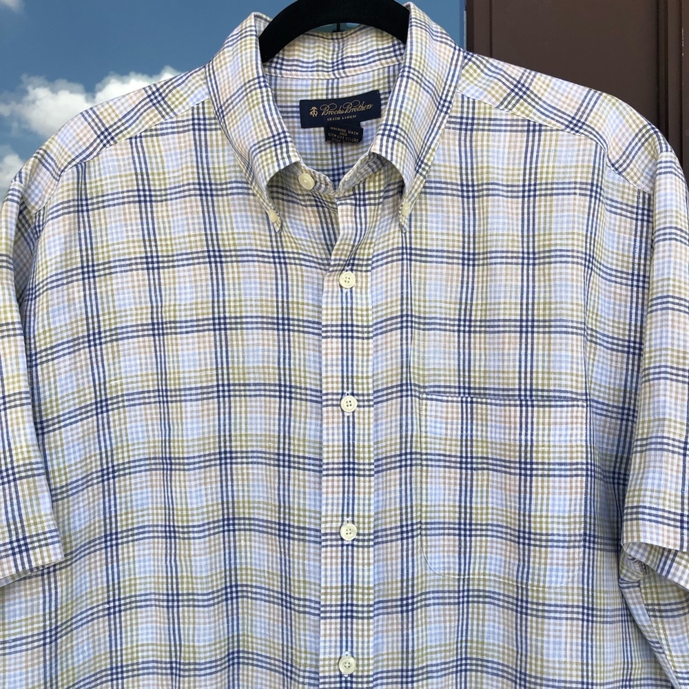 Brooks Brothers Irish Linen Plaid Shirt L